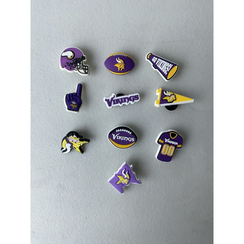 Minnesota Vikings Shoe Charms Lot of 10 NFL Football Clog Accessories For Crocs